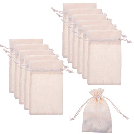 BCP Pack of 12pcs 3.5 x 6 Inch Double Drawstring Cotton Muslin Bags Reusable Bags Tea Bags Souvenir Gift Bag