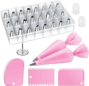 Kootek 32-Piece Piping Bags and Tips Set with 24 Icing Piping Tips, 2 Reusable Pastry Bags 12 Inch, Reusable Piping Icing Bags and Tips, Cake Decorating Kit for Frosting Cookie, Cupcake