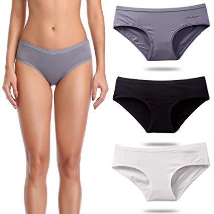 OUXBM Women's Underwear Cotton Bikini Panties Low Rise Hipster Pack with Gift Bag Grey