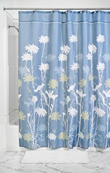 mDesign Daisy Fabric Shower Curtain - Stall, 54" x 78", Blue/Sage Green