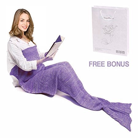 Mermaid Tail Blanket, Amyhomie Mermaid Crochet Blanket for Adult and Kids, All Season Sleeping Bag (Adult, Purple)