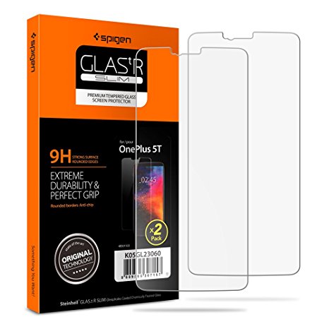 Spigen OnePlus 5t Screen Protector [ Case Friendly ] Tempered Glass 2 Pack for OnePlus 5T