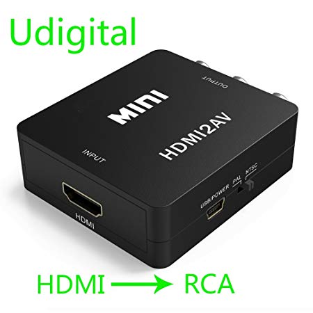 HDMI to RCA Converter,HDMI to AV Adapter, Udigital 1080P HDMI to AV 3RCA CVBs Composite Video Audio Converter Adapter Supporting PAL/NTSC USB Charge Cable