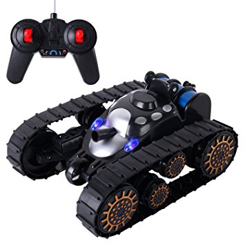 SGILE RC Tanks Stunt Car 360° Flip Remote Control Black Tank with LED Lights and Music
