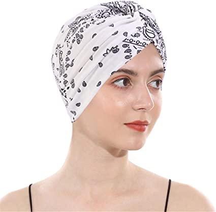 DuoZan Women’s Cotton Turban Elastic Beanie Printing Sleep Bonnet Chemo Cap Hair Loss Hat