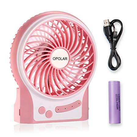 OPOLAR F203 Rechargeable Desktop Personal Fan With LG 2200mAh Rechargeable battery, Personal Cooling For Outdoor Hiking, Camping with Internal light and Side Light（Pink）