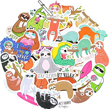 100 Pieces Sloth Stickers for Water Bottles Waterproof Cute Vinyl Stickers Sloth Laptop Stickers Sloth Decals Cartoon Animal Decorative Stickers for Computer, Luggage, Refrigerator, Guitar, DIY Craft