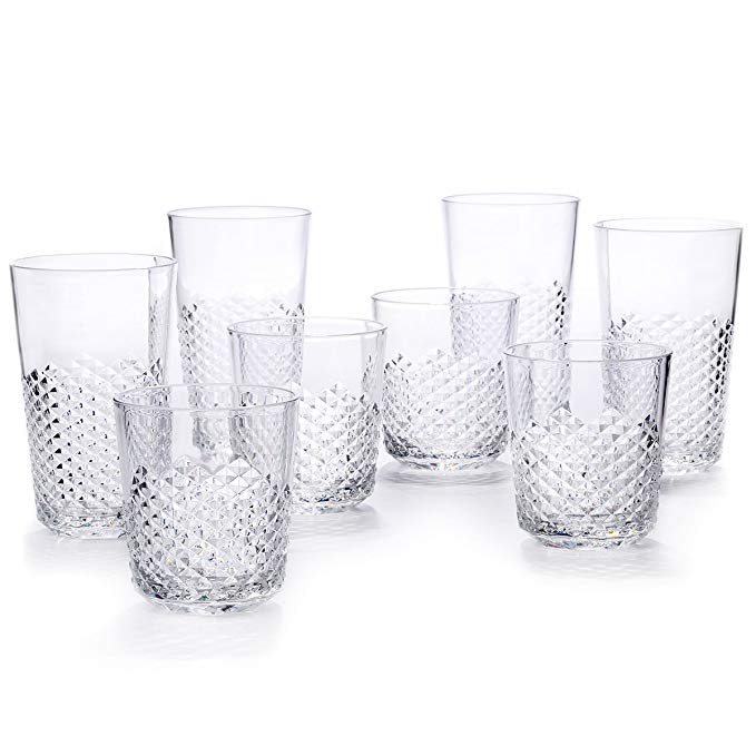 Cupture Diamond Plastic Tumblers BPA Free, 24 oz/14 oz, 8-Pack (Clear)