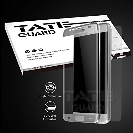 [Front   Back] TateGuard Samsung s7 Edge Crystal Clear 3D Full Coverage Tempered Glass Screen Protector with 9H Hardness/Anti-Scratch/3D Curve Fit   Anti-Glare PET Screen Protector [Silver Frame]