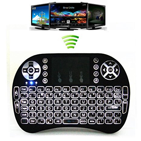 Greatever i8 Airfly Mouse Multi-media Portable Handheld Blacklight Mini Wireless 2.4G LED Backlight i8 Keyboard with Touchpad for Google Android TV Box,HTPC,IPTV,PC,Mac,Pad,XBox 360,PS3