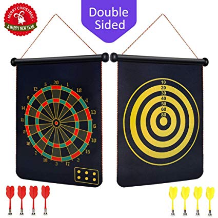 BabyNora Magnetic Dart Board, 15" Double-Sided 2 Magnetic Dart Game Set with 8 Magnetic Darts Safety, Indoor Outdoor Games Office Sport Leisure Board Games for Adults Kids