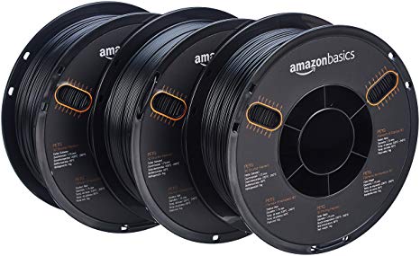 AmazonBasics PETG 3D Printer Filament, 1.75mm, Black, 1 kg Spool, 3 Spools