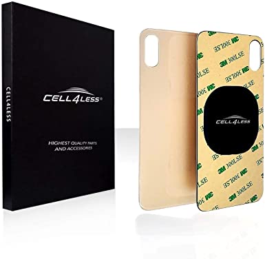 Cell4less Back Glass Compatible with The iPhone Xs W/Full Body Adhesive, Removal Tool, and Wide Camera Hole for Quicker Installation (Gold)