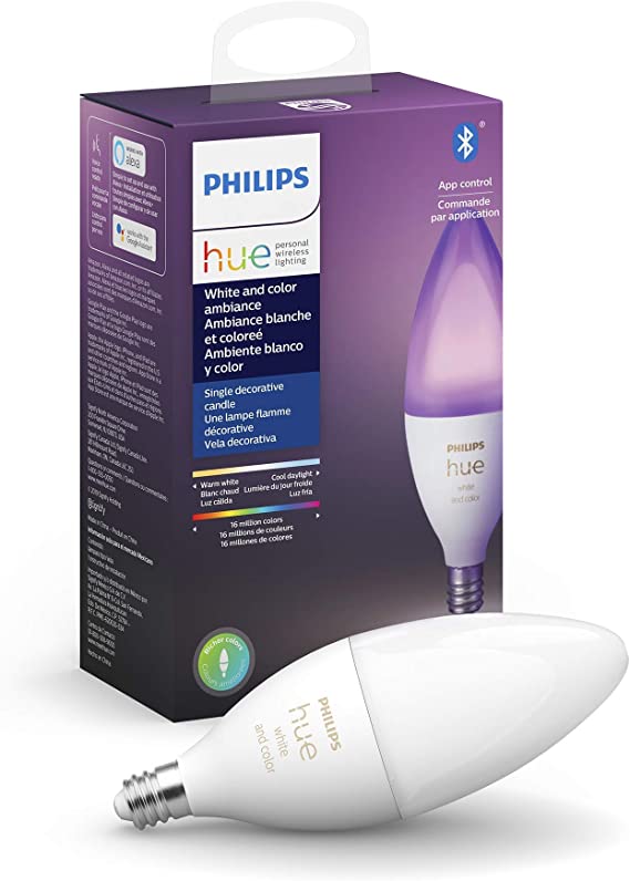 Philips Hue 556968 White & Color E12 LED Candle Light Bulb, Bluetooth & Zigbee Compatible (Hue Hub Optional), Works with Alexa & Google Assistant