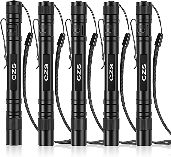 CZS LED Flashlight Penlight 1000 Lumens Battery-Powered Handheld Pen Light Pocket Torch Powered by 2AAA Battery,5 PCS (Battery Not Included)