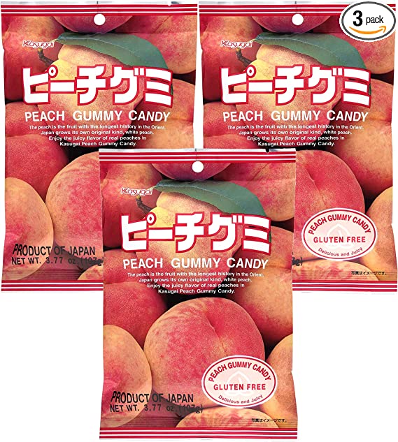 Kasugai Peach Gummy Candy 3.77oz (3 Pack)