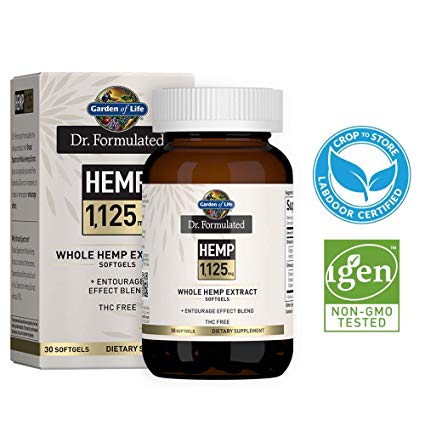 Garden of Life Dr. Formulated Hemp 1,125mg One a Day Softgels - THC Free Broad Spectrum USA Grown Whole Hemp Extract in Organic MCT Oil with Essential Oils, Non-GMO, Vegan, Gluten Free, 30 Soft Gels