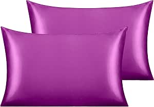 NTBAY 2 Pack Satin Standard Pillowcases for Hair and Skin, Luxurious and Silky Pillow Cases with Envelope Closure, 20x26 Inches, Purple