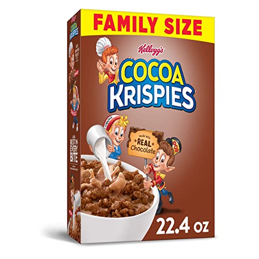 Kellogg's Cocoa Krispies, Breakfast Cereal, Made with Real Chocolate, Family Size, 22.4oz Box(Pack of 6)