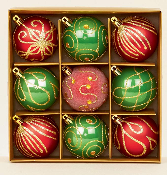 Set of 9 red & green Christmas tree baubles 6cm by Premier