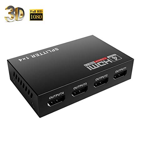 HDMI Splitter Mcscants 1X4 Ports Powered V1.4b Video 1 in 4 Out Converter with Full Ultra HD 1080P 4K/2K and 3D Resolutions (1 Input to 4 Outputs)