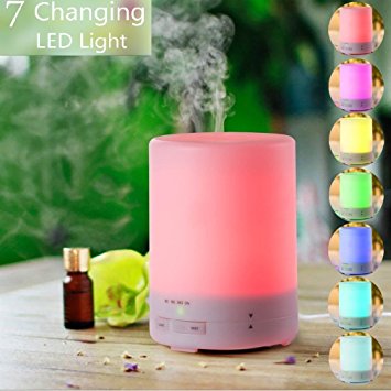 Mgaolo 300ml Aroma Essential Oil Diffuser Ultrasonic Air Humidifier with 8 HOURS Continuous Diffusing and AUTO Shut off 4 Timer Settings 7 Color Changing LED Lights for Office Home SPA Baby Room