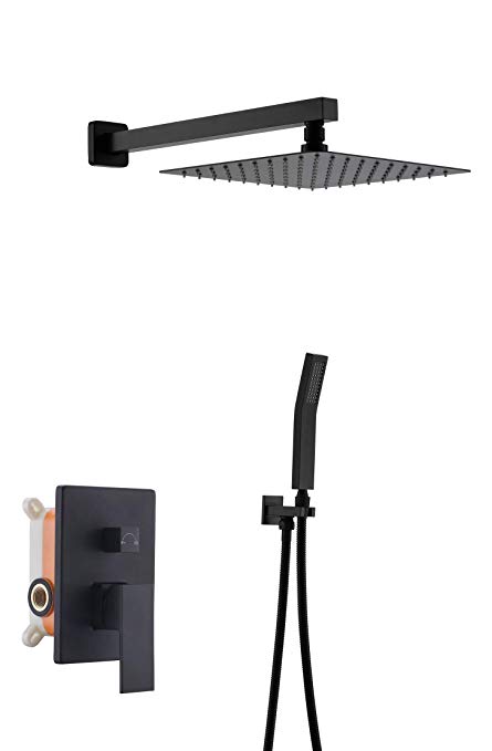 Havin A301 All Metal High Pressure 10 inch Square Rainfall Shower System,Wall Mount,Shower faucet set,Including Shower Faucet Rough-in Valve Body and Trim (Style B Black Color)