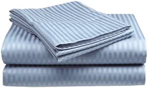 Ruthy's Textile 4 Piece 400 Thread Count 100% Cotton Sateen Dobby Stripe Sheet Set (King, Light Blue)