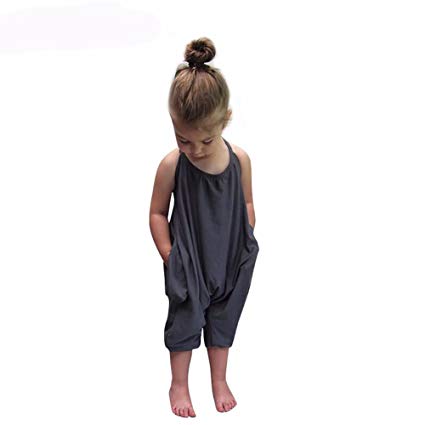 Darkyazi Baby Cute Summer Jumpsuits for Girls Kids Backless Harem Strap Romper Jumpsuit Toddler Pants Size 2-8Y