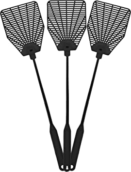 OFXDD Rubber Fly Swatter, Long Fly Swatter Pack, Fly Swatter Heavy Duty, Total Black Color (3 Pack)