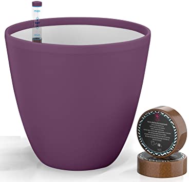 7'' Self Watering Planters for Indoor Plants - Flower Pot with Water Level Indicator for Plants, Grow Tracking Tool - Self Watering Planter Plant Pot - Coco Coir - Purple Round 1 Pack