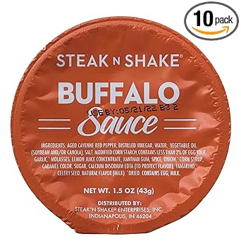Steak 'n Shake Hot Buffalo Sauce Packets for Burgers, Fries, Steak, Chicken, Pork - Buffalo Sauce for Wings and Fries- Steak 'n Shake Sauces Buffalo 1.5oz (Pack of 10)