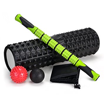 5-In-1 18" Large size Foam Roller Kit with Muscle Roller Stick and Massage Balls, High Density For Physical Therapy, Deep Tissue Trigger, Pain Relief, Myofascial Release, Balance Exercise