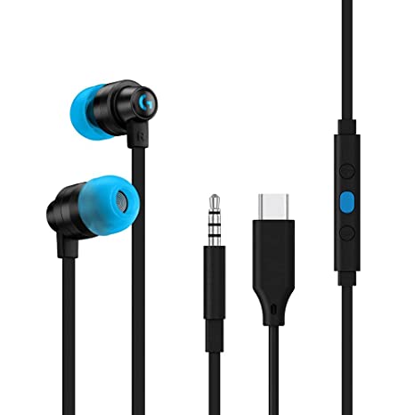 Logitech G333 Gaming Earphones with Gaming-Grade Dual Drivers with USB-C Adapter & in-line Mic and Volume Control with 3.5mm aux - Black