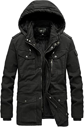 RongYue Men's Winter Cotton Parka Jacket Military Fur Lined Coat with Removable Hood