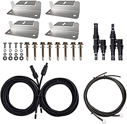 Renogy Solar Panel Mounting Kit 300W, Z Brackets Three Sets 12 Pcs, 8Ft Tray Cable, 20Ft 10 AWG Adaptor Kit, Y Branch Connector for RV, Camper, Van and Off-Grid Applications