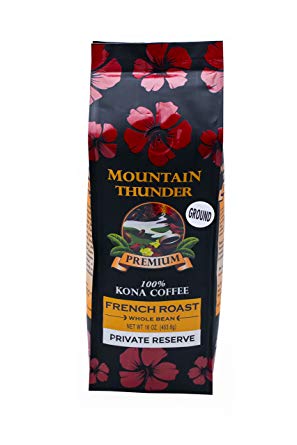 100% Kona Coffee - Private Reserve - Ground - French Roast - 16 Ounce Bag - by Mountain Thunder Coffee Plantation