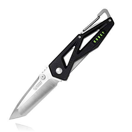KUBEY EDC Pocket Knives KU111, 2.7" 8Cr14Mov Steel and Resin Grip, Tanto Hollow Grind, Thumb Stud Design, with Keychain