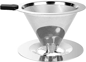 Vicloon Pour Over Coffee Filter, Stainless Steel Reusable Drip Coffee Filter, Paperless Drip Cup, Slow Drip Paperless Coffee Filter, Stainless Steel Pour Over Coffee Maker for Single Cup Brew