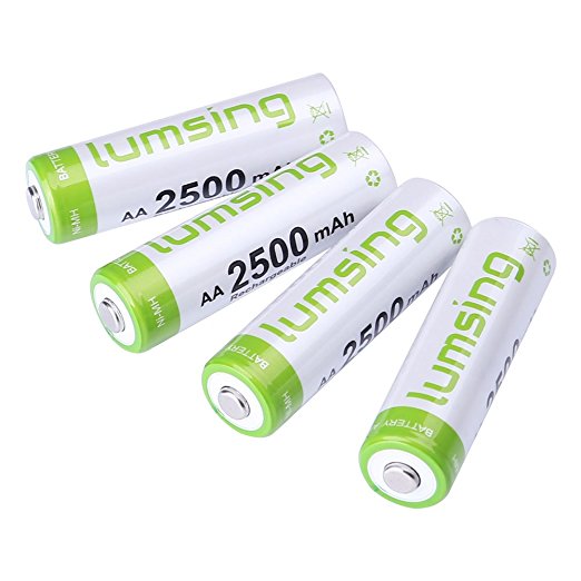 Lumsing 2500mAh AA Rechargable Batteries 4-Pack Ni-MH with Battery Storage Box