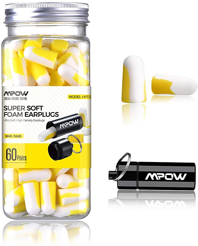 Mpow Upgraded Super Soft Foam Earplugs, 38dB Highest SNR, 60 Pairs, One Size Fits virtually Every Wearer Comfortable Ear Plugs for Sleeping, Snoring, Studying, Travel, Concerts, Loud Noise Yellow