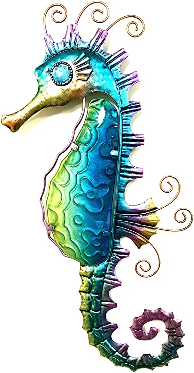 Bejeweled Display® Blue Seahorse w/Glass Wall Art Plaque & Home Decor
