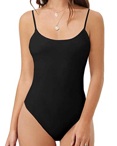 MANGOPOP Women's Bodycon Camisole Adjustable Spaghetti Strap Bodysuits Tops