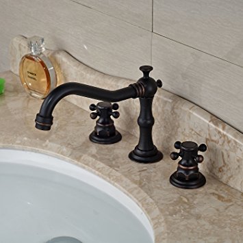 Rozin Widespread 3 Holes Bathroom Sink Faucet Dual Cross Knobs Mixer Tap Oil Rubbed Bronze