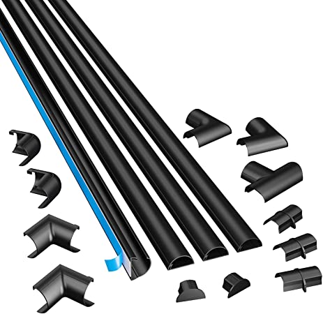 D-Line 3015KIT002 4-Meter Mini Trunking Multipack, Self-Adhesive Cord Cover, Electrical Wire Tidy, Popular Cable Management Solution, 4 x 1 Meter Lengths & Accessories, Black – 30mm (W) x 15mm (H)