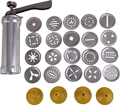 Cookie Press Kit - Stainless Steel Biscuit Press Set Includes 20 Discs & 4 Icing Tips