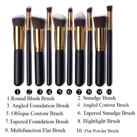 MOONKINI classic 10Pcs Professional Cosmetic Makeup Brush Set for Face/Eye/Lip(black gold)