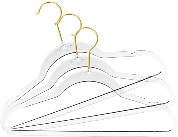 NEW EXCLUSIVE INNOVATION by Closet Complete: Perfectly sized for Kids & Babies, COMPLETELY CLEAR, Space Saving, INVISIBLE HANGERS, Ultra-Thin ACRYLIC HANGERS, GOLD Hooks, Set of 10