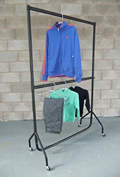 The Shopfitting Shop Heavy Duty Clothes Rail DOUBLE HANGING RAIL 6ft Long x 6ft 6" High with a height adjustable middle rail