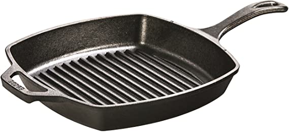 Lodge Pre-Seasoned Cast Iron Grill Pan With Assist Handle, 10.5 inch, Black